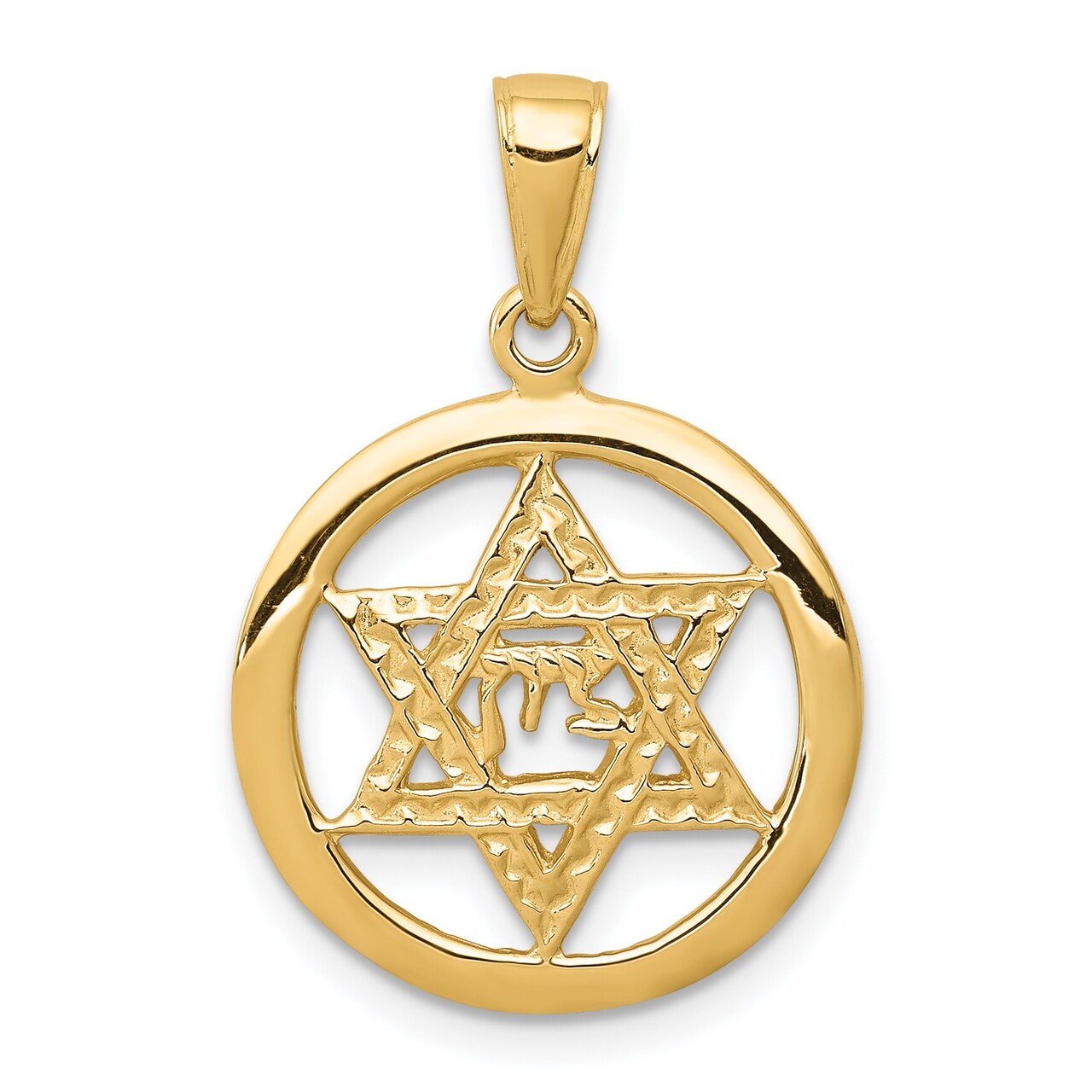 14K Yellow Gold Jewish Chai Star of David Pendant Jewerly 26.1mm x 18.6mm
